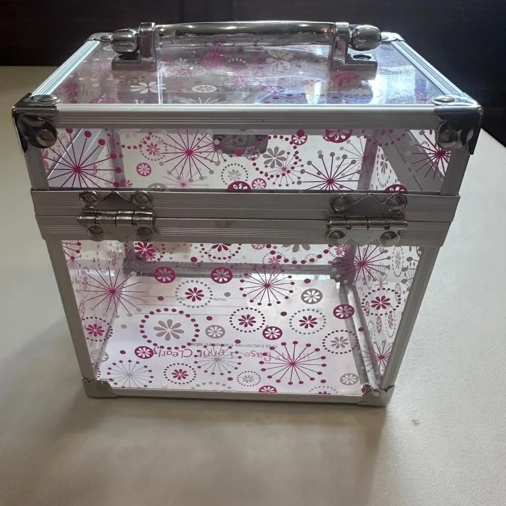 Caboodles Train Case Makeup Organizer Y2K Clear Pink Floral Excellent